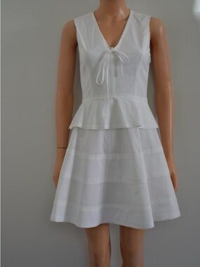 Proenza Schouler White Sleeveless Peplum Tie-Front Mini Dress